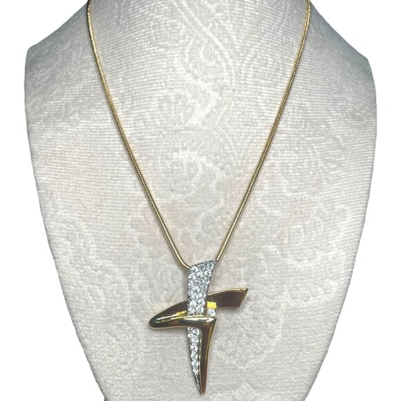 Vintage Goldtoned & Crystal Necklace on Snake Chain 17 1/2 - Picture 1 of 13